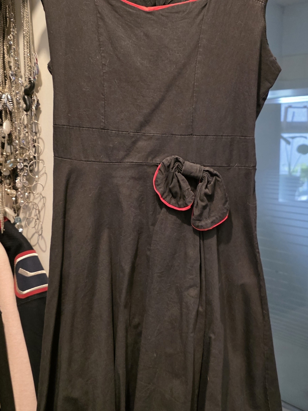 Bettie Page Black Dress with Red Piping Bow